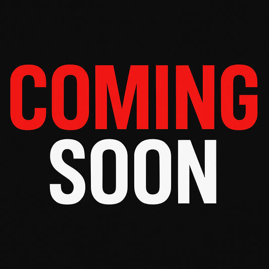 coming soon black background... red and white text